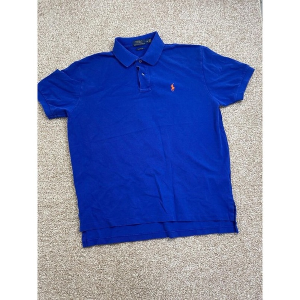 Vintage Polo Ralph Lauren Shirt Mens L Royal‎ Blue Red Pony Golf Short Sleeve